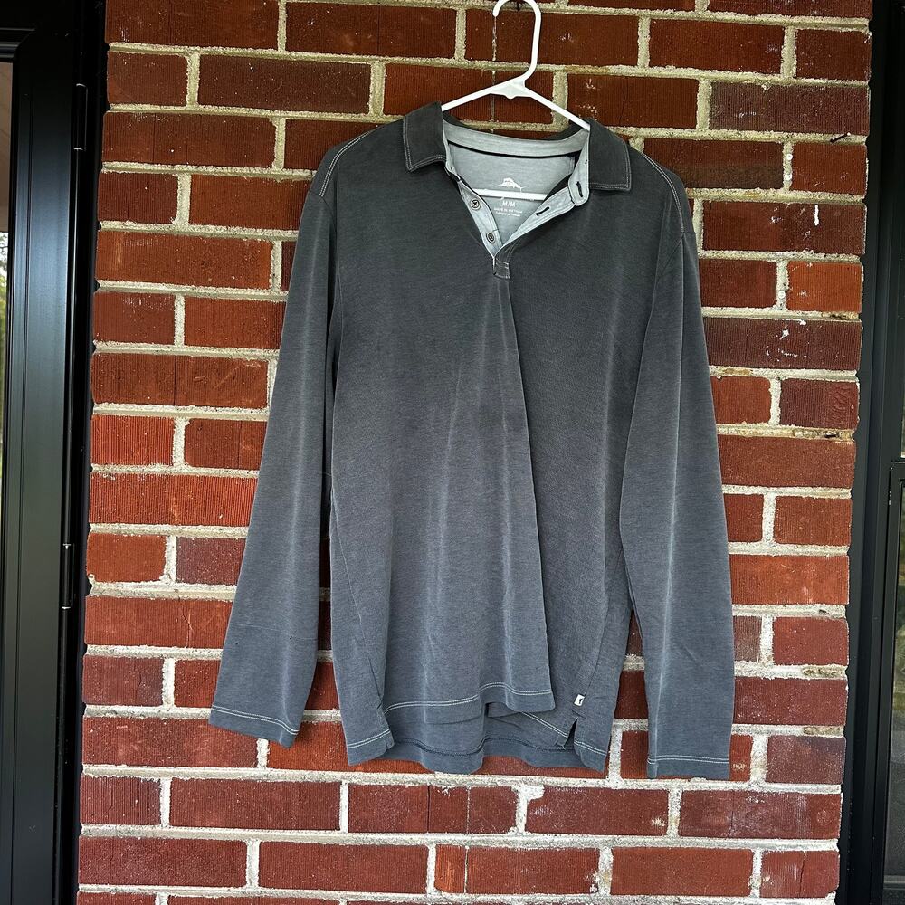 Tommy Bahama Gray Long Sleeve Polo Shirt Tencel Lyocell Blend Men’s Medium